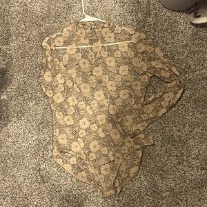 See-through brown with flowers bodysuit